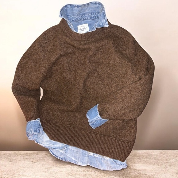 Banana Republic Chocolate Crewneck Sweater 100% Merino Fine Wool - Picture 7 of 7